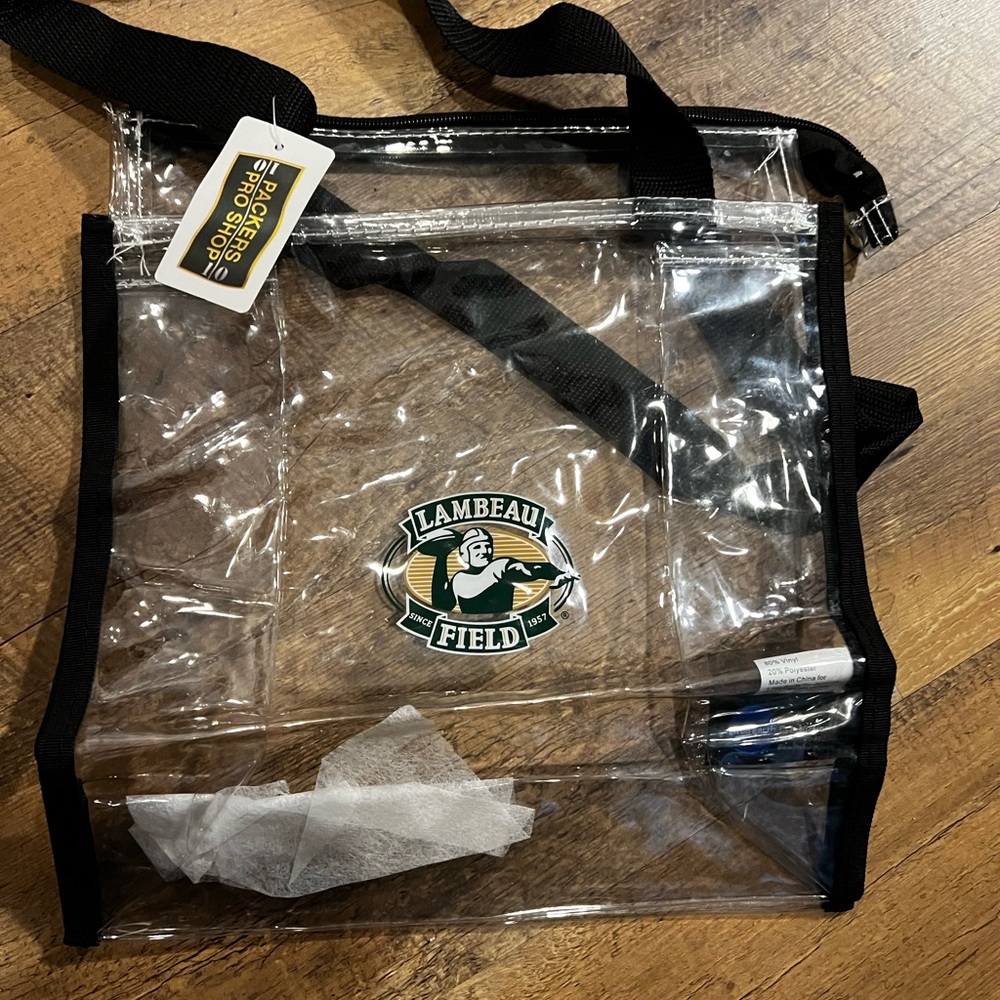 New with tags Green Bay Packers, Lambeau Field see-through Gameday bag.